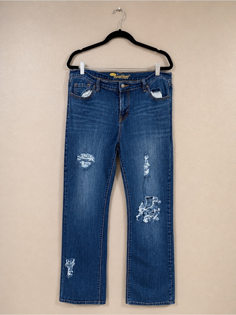 Old Navy Distressed Straight-Leg Jeans - Dark Blue